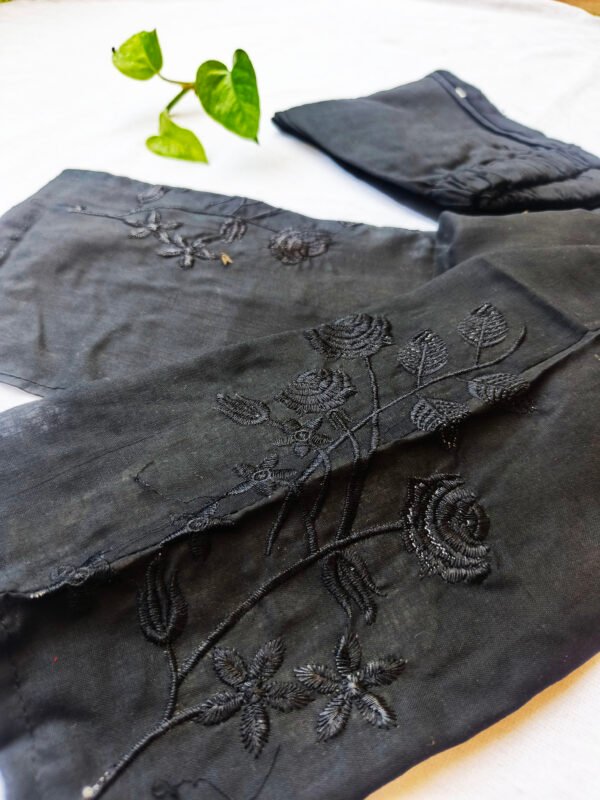 Black Floral Embroidered Cotton Trouser - Image 2