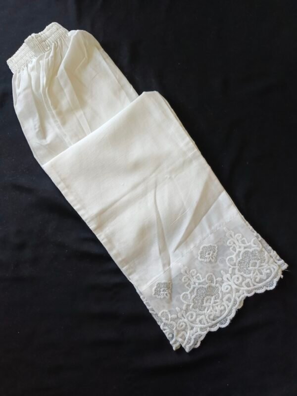 White Trouser with Embroidered Net Lace