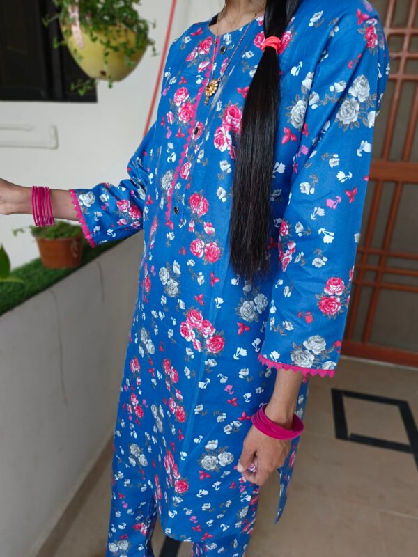 Blue Floral Printed Suit - Image 9