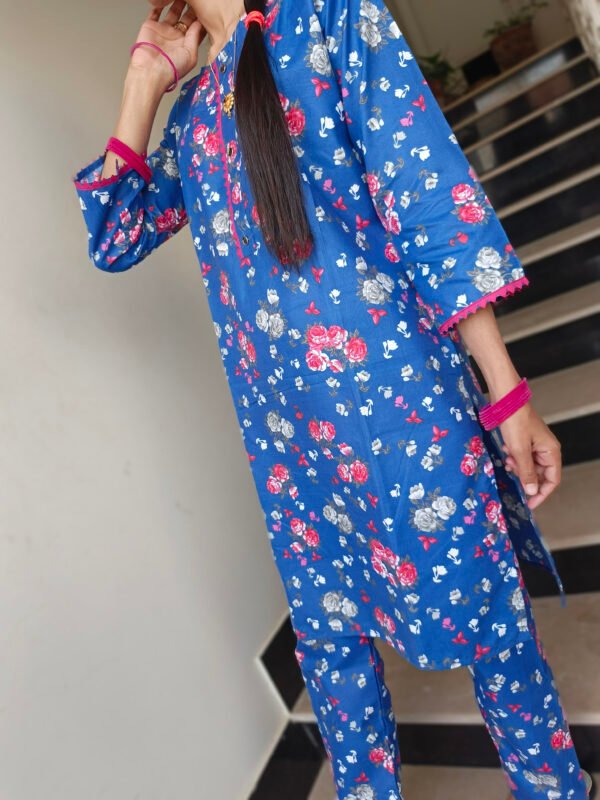 Blue Floral Printed Suit - Image 12