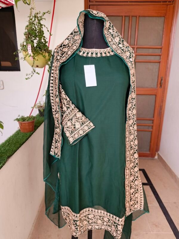 Green Chiffon Embroidered 3-Piece Suit