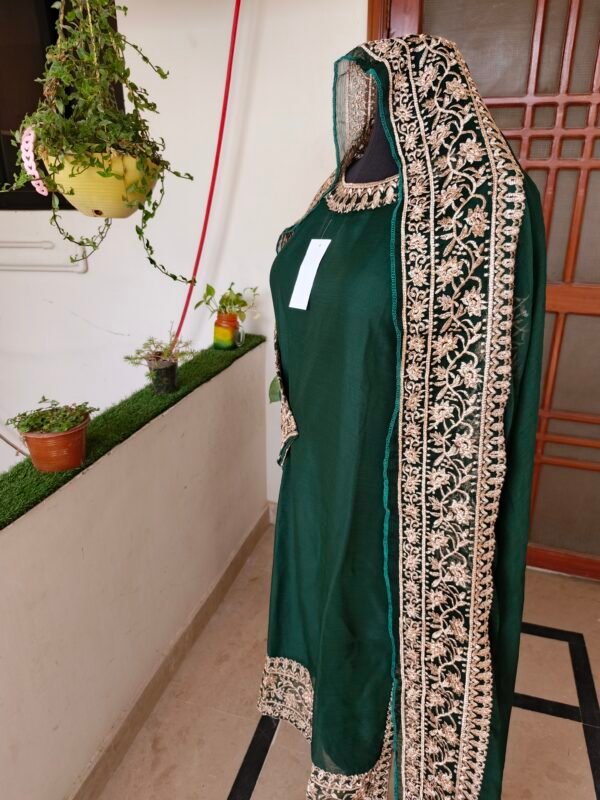 Green Chiffon Embroidered 3-Piece Suit - Image 4