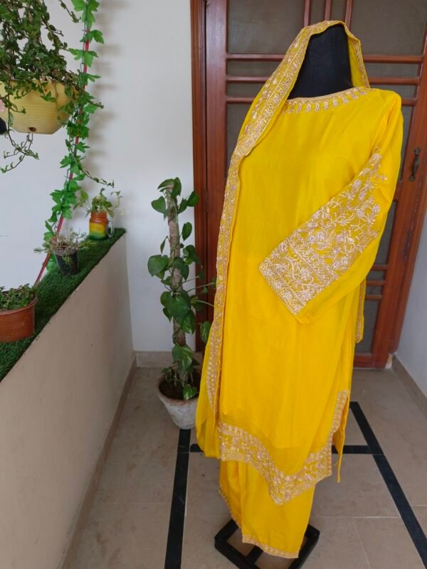 Yellow Chiffon Embroidered 3-Piece Suit - Image 5