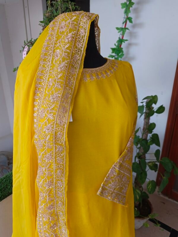 Yellow Chiffon Embroidered 3-Piece Suit - Image 7