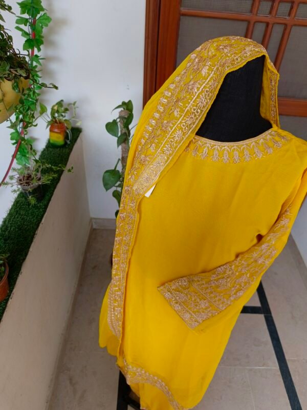 Yellow Chiffon Embroidered 3-Piece Suit - Image 2