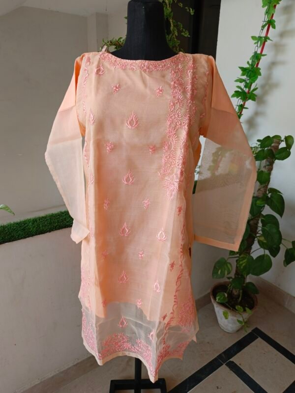 Peach Embroidered Organza Shirt - Image 5