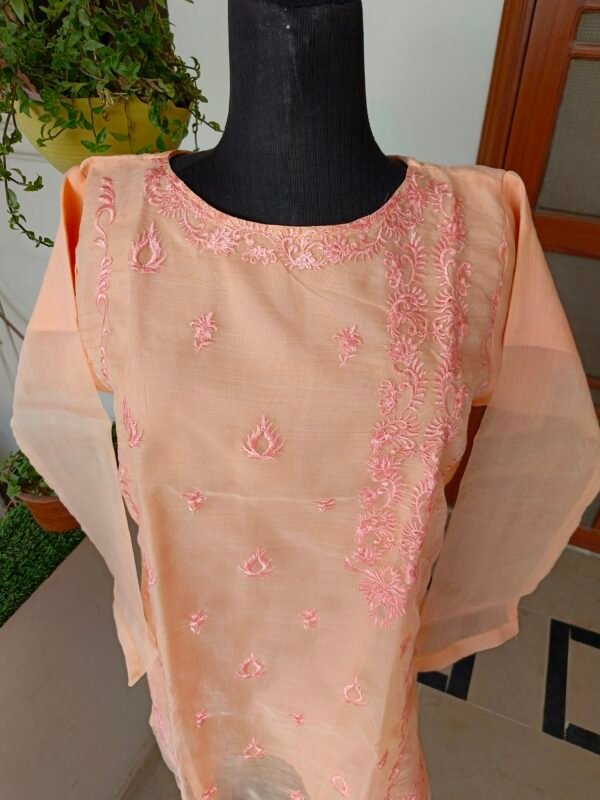 Peach Embroidered Organza Shirt - Image 4