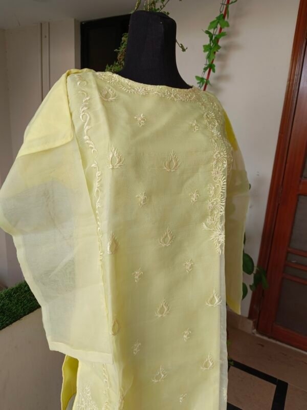 Lemon Glow Embroidered Organza Shirt - Image 3