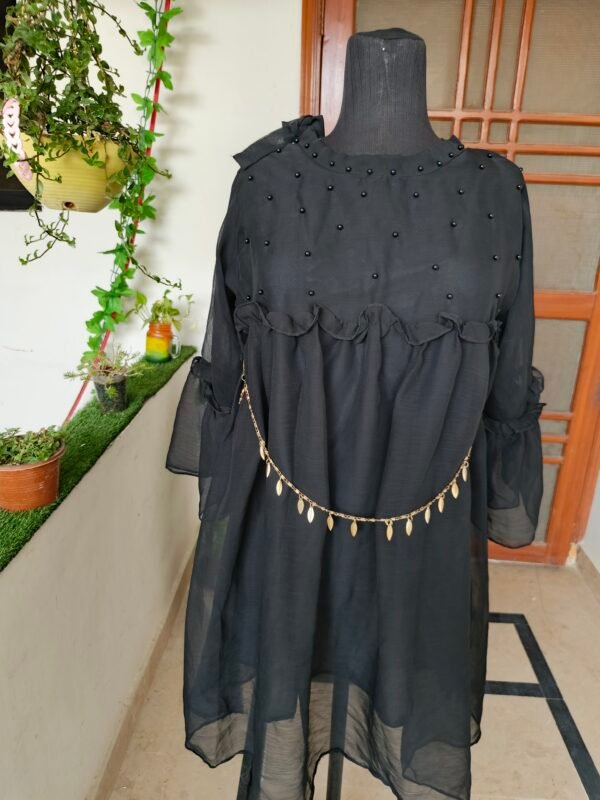 Midnight Black Pearl Chiffon Top - Image 3