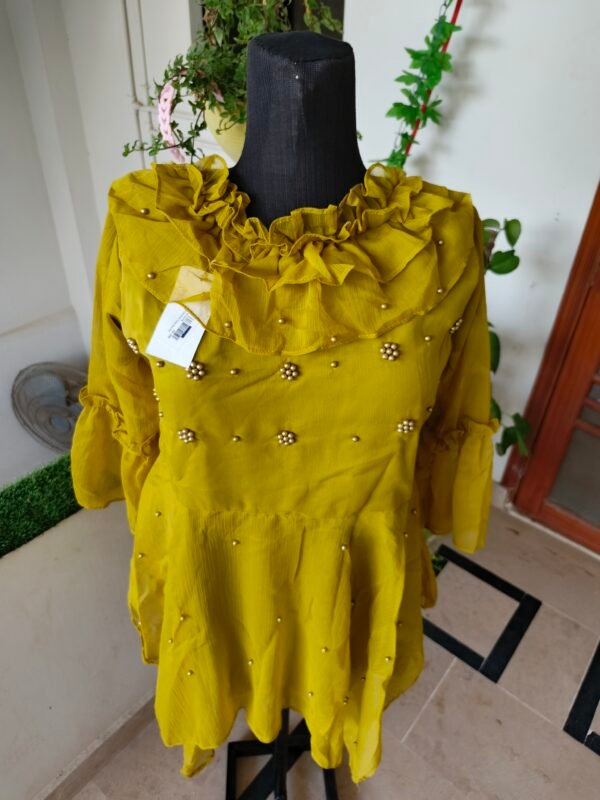 Elegant Mustard Chiffon Top - Image 8