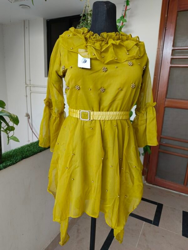 Elegant Mustard Chiffon Top - Image 3