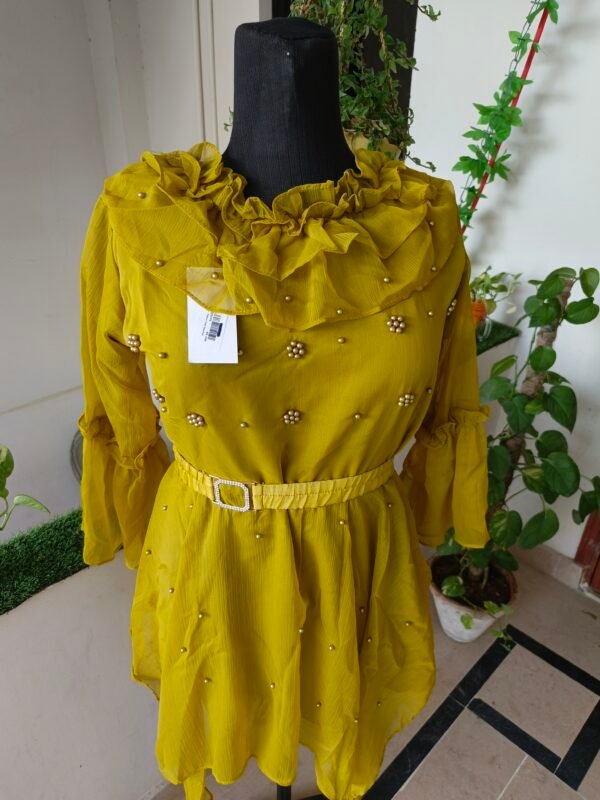 Elegant Mustard Chiffon Top - Image 2