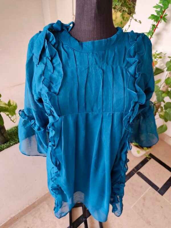 Peacock Blue Chiffon Frock - Image 2