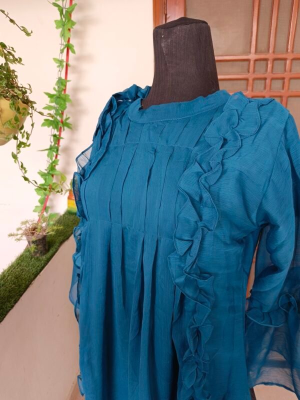 Peacock Blue Chiffon Frock - Image 3